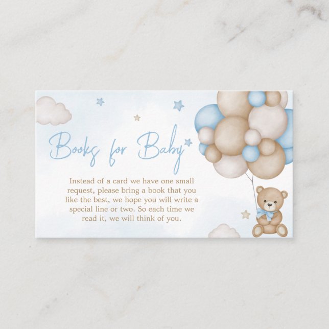 Tarjeta De Recepción Globo de oso azul: Libros de Baby Shower para bebé (Anverso)