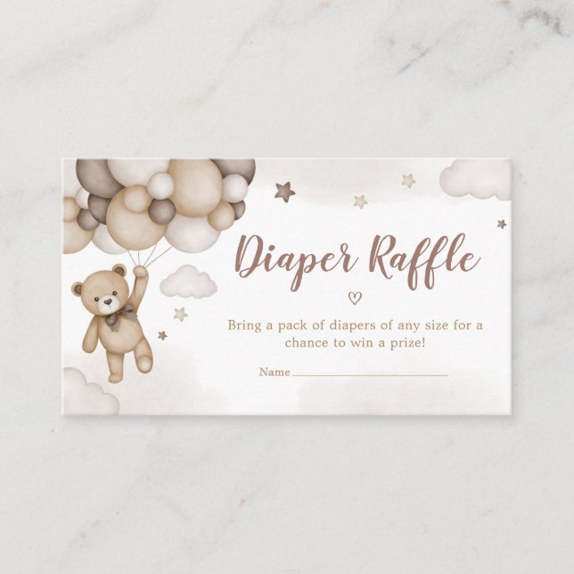 Tarjeta De Recepción Globo de oso marrón Baby Shower Diaper Raffle (Anverso)