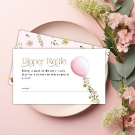 Tarjeta De Recepción Globo rosa Flor silvestre Diaper Raffle Baby Showe