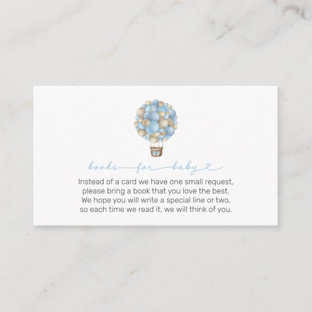 Tarjeta De Recepción Globos Baby Shower de globos de aire caliente azul (Anverso)