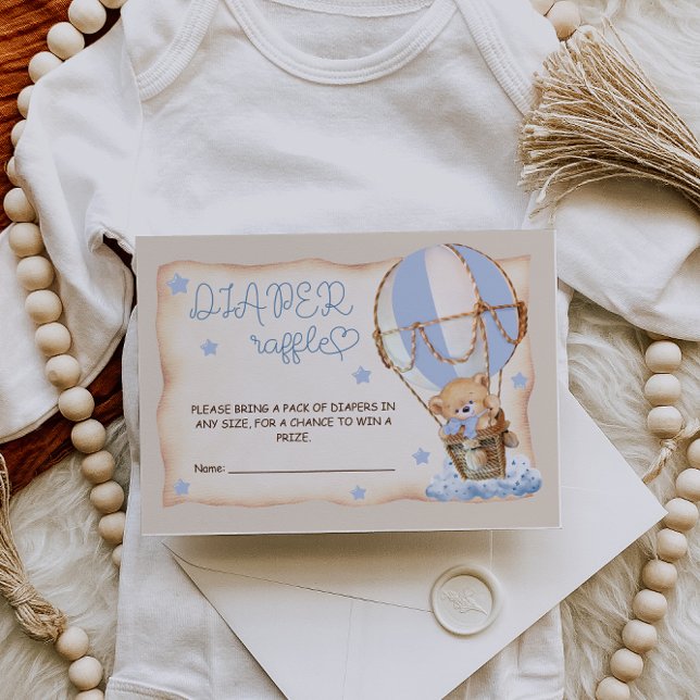 Tarjeta De Recepción Globos de osito Azul Boho Rifa de pañales (Subido por el creador)