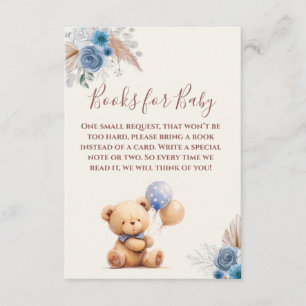 Tarjeta De Recepción Globos de osito de peluche lindo Boho azul Libros 