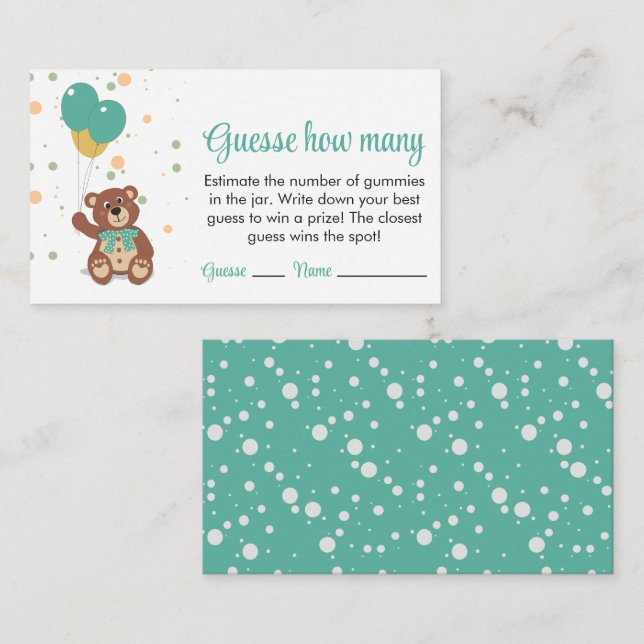 Tarjeta De Recepción Globos De Oso De Teddy Adivinan Cuántos Juegos De  (Anverso / Reverso)