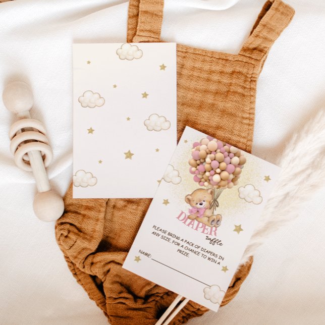 Tarjeta De Recepción Globos de oso Diaper Raffle Boho Pink (Subido por el creador)