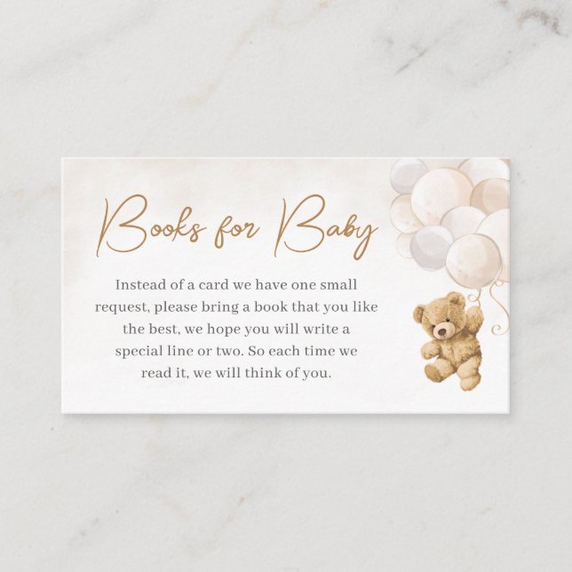 Tarjeta De Recepción Globos de oso Libros de Baby Shower para bebé (Anverso)