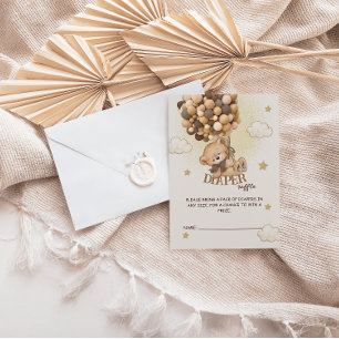 Tarjeta De Recepción Globos de oso rifa de pañales marrones beige