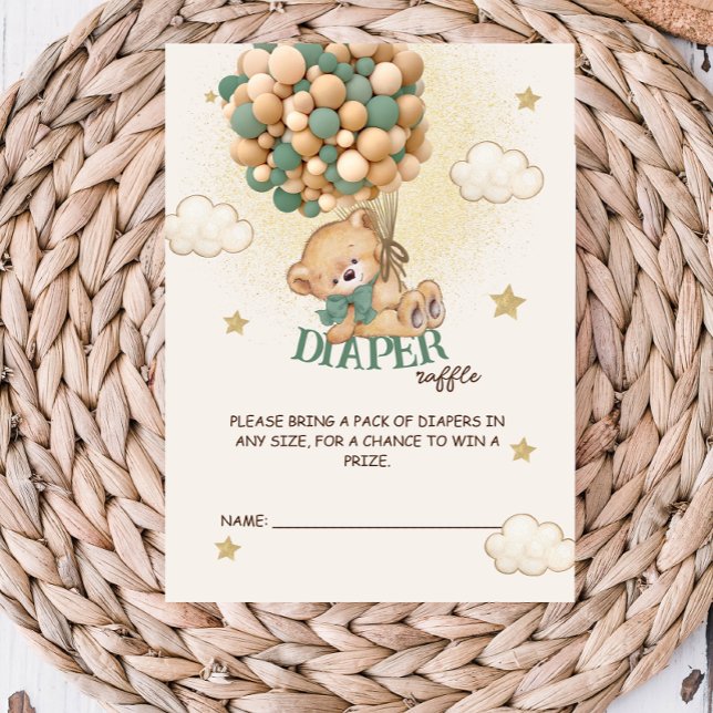 Tarjeta De Recepción Globos de oso verde Baby Shower Diaper Raffle (Subido por el creador)