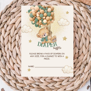 Tarjeta De Recepción Globos Green Bear Baby Shower Rifa de Pañales