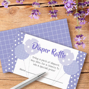 Tarjeta De Recepción Globos morados Baby Shower Cute Diaper Raffle