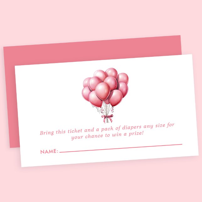 Tarjeta De Recepción Globos rosados acuarela Baby Shower Diaper Raffle (Subido por el creador)