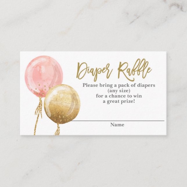 Tarjeta De Recepción Globos rosados de Diaper Raffle (Anverso)