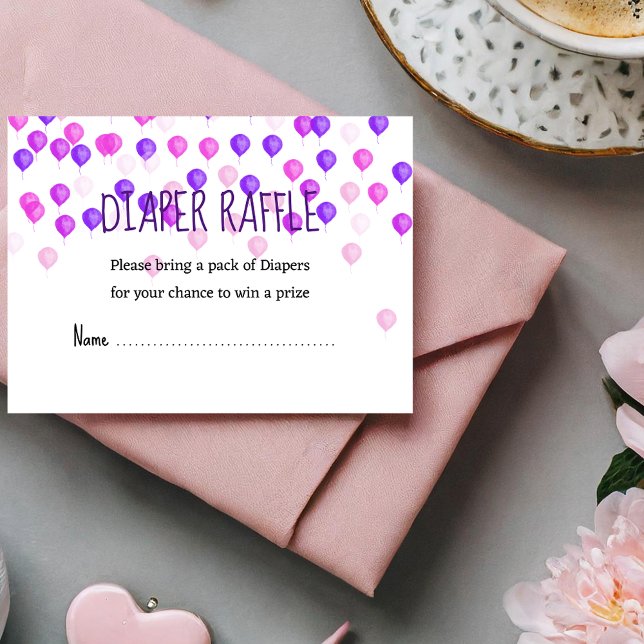 Tarjeta De Recepción Globos rosas Ducha de bebé Diaper Raffle (Subido por el creador)