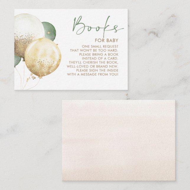 Tarjeta De Recepción Globos verdes marrones y sabios libros de Baby Sho (Anverso / Reverso)