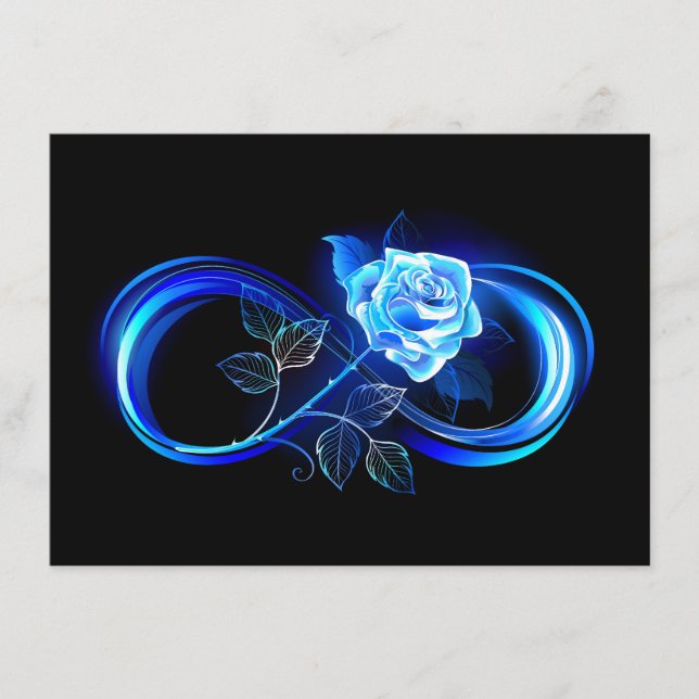 Tarjeta De Recepción Glowing infinity with blue rose (Anverso)