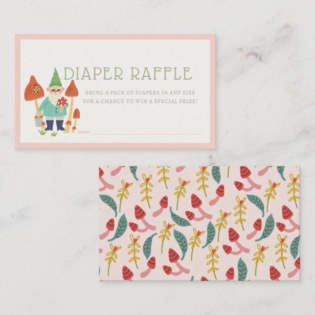 Tarjeta De Recepción Gnome Garden Mushroom Pink Diaper Raffle Ticket (Anverso / Reverso)