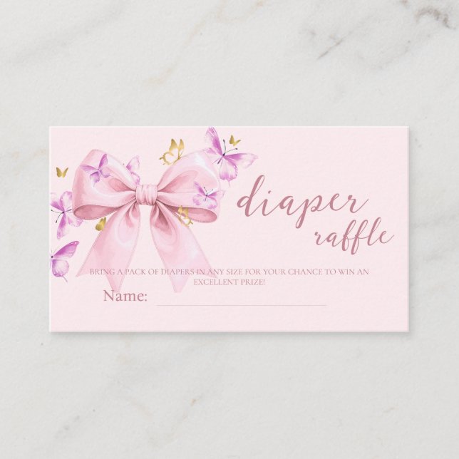 Tarjeta De Recepción Gold A Little Butterfly Pink Bow Baby Shower  (Anverso)