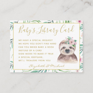 Tarjeta De Recepción Gold Baby Library Solicitud de libro Floral Sloth