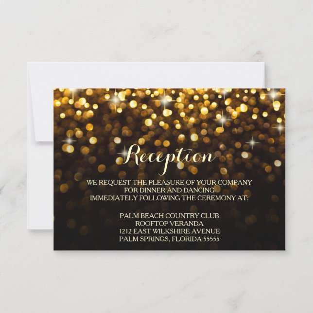 Tarjeta de recepción Gold Black Hollywood Glitz Gl (Anverso)