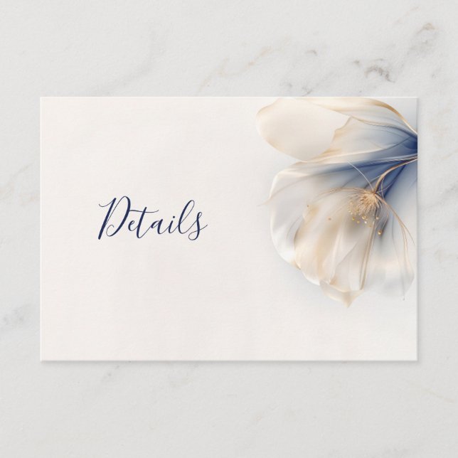 Tarjeta De Recepción Gold Blue Smoky Dreamy Flower Wedding (Anverso)