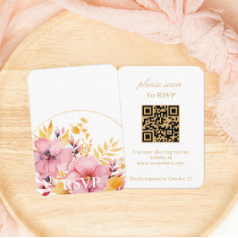 Tarjeta De Recepción Gold Boho Floral RSVP con código QR