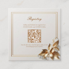 Tarjeta De Recepción Gold Botanical Wedding Registry QR Code