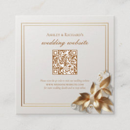 Tarjeta De Recepción Gold Botanical Wedding Registry QR Code