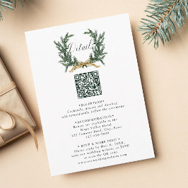 Tarjeta De Recepción Gold Bow & Evergreen Pine Wreath Wedding Details