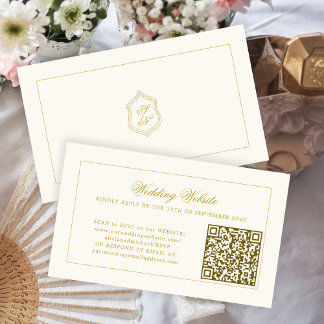 Tarjeta De Recepción Gold calligraphy elegant QR code wedding RSVP