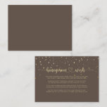 Tarjeta De Recepción Gold Confetti Calligraphy Brown Honeymoon Wish<br><div class="desc">Esta tarjeta dorada de confeti caligrafía marrón de luna de miel es perfecta para un boda rústico. El diseño presenta un precioso tipo de letra de caligrafía dorada en un fondo marrón para embellecer tu evento.</div>