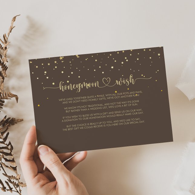 Tarjeta De Recepción Gold Confetti Calligraphy Brown Honeymoon Wish (Subido por el creador)