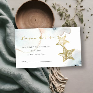 Tarjeta De Recepción Gold Dusky Blue Starfish Diaper Raffle Baby Shower