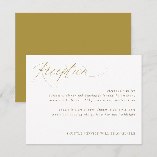 Tarjeta de recepción Gold Elegant Calligraphy Wedd (Anverso / Reverso)