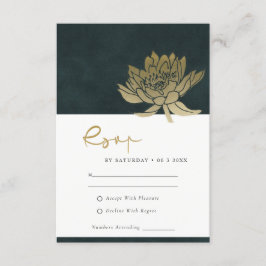 TARJETA DE RECEPCIÓN GOLD EMERALD VERDE LOTUS FLORAL WEDDING RSVP