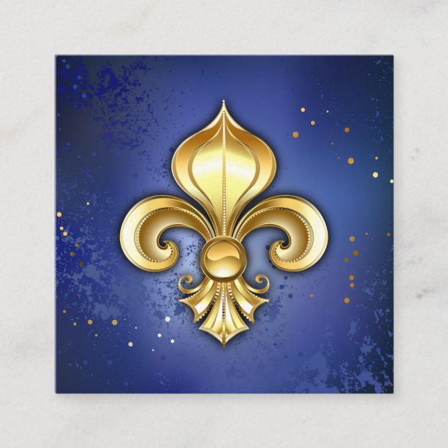 Tarjeta De Recepción Gold Fleur de Lis on Blue (Anverso)