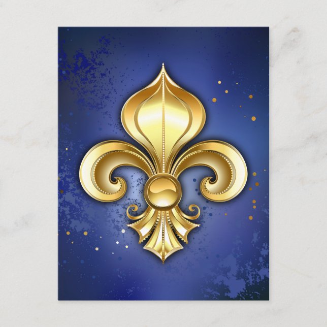Tarjeta De Recepción Gold Fleur de Lis on Blue (Anverso)