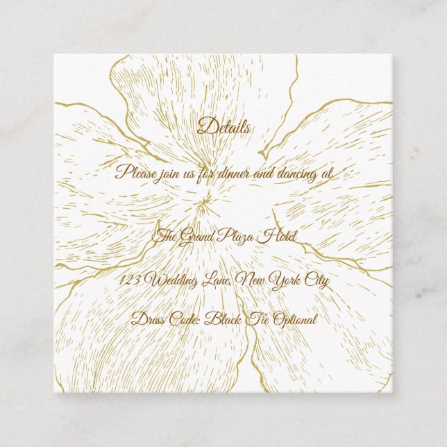 Tarjeta De Recepción Gold Floral Botanical Wedding Details Enclosure (Anverso)