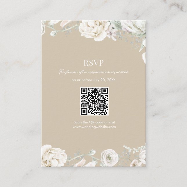 Tarjeta De Recepción Gold Garden Floral QR Boda de código RSVP (Anverso)