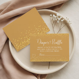 Tarjeta De Recepción Gold Glitter Diaper Raffle Luxe Heart Script