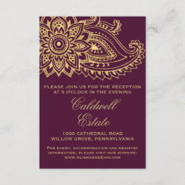 Tarjeta de recepción Gold Indian Paisley Wedding