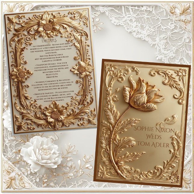 Tarjeta De Recepción Gold Ornate Baroque Grandeur Tulip Floral Motifs  (Gold Ornate Baroque Grandeur Tulip Floral Motifs Enclosure Card)
