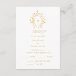 Tarjeta De Recepción Gold RSVP card Monogram With 2 Entree Choice