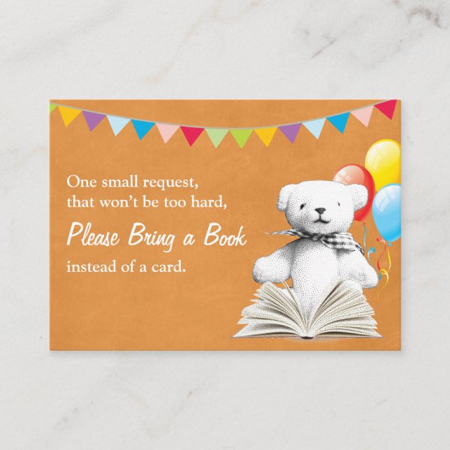 Tarjeta De Recepción Gold Teddy Bear Book Request Baby Shower Insert (Anverso)