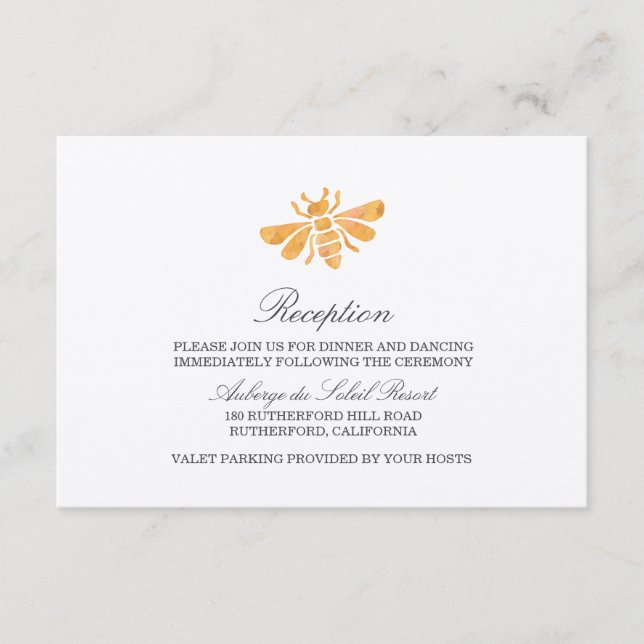 Tarjeta de recepción Golden Bee Watercolor Wedding (Anverso)