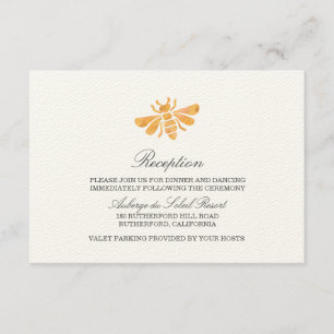 Tarjeta de recepción Golden Bee Watercolor Wedding
