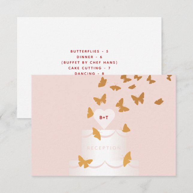 TARJETA DE RECEPCIÓN GOLDEN BUTTERFLIES BODA CAKE (Anverso / Reverso)