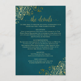 Tarjeta De Recepción Golden Curls & Swirls on Dark Teal Wedding Details