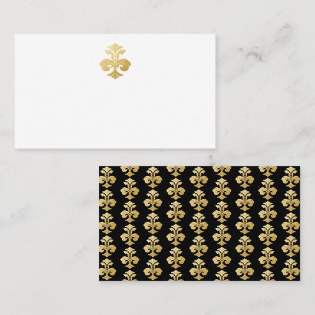 Tarjeta de recepción Golden Fleur de Lis Damask (Anverso / Reverso)