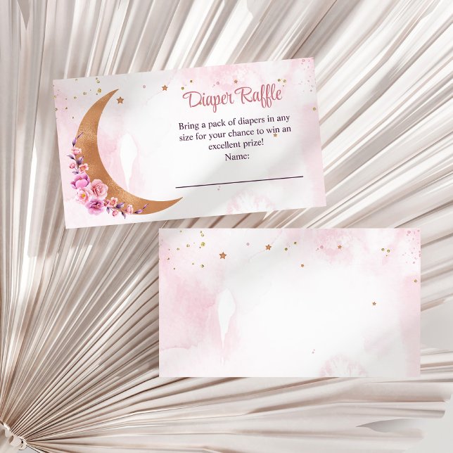 Tarjeta De Recepción Golden Floral Moon Diaper Raffle (Golden Floral Moon Diaper Raffle Enclosure Card on a white dry palm leaf.)