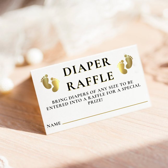 Tarjeta De Recepción Golden Footprint Diaper Raffle Baby Shower (Golden Footprint Diaper Raffle Baby Shower Enclosure Card)