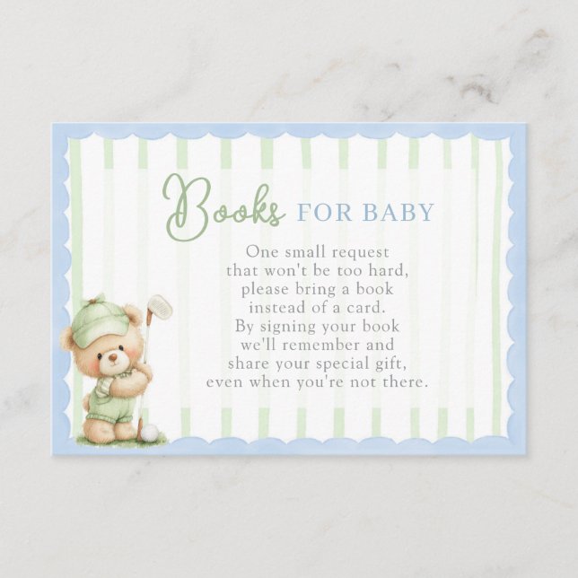 Tarjeta De Recepción Golf Baby Shower Books for Baby Card (Anverso)